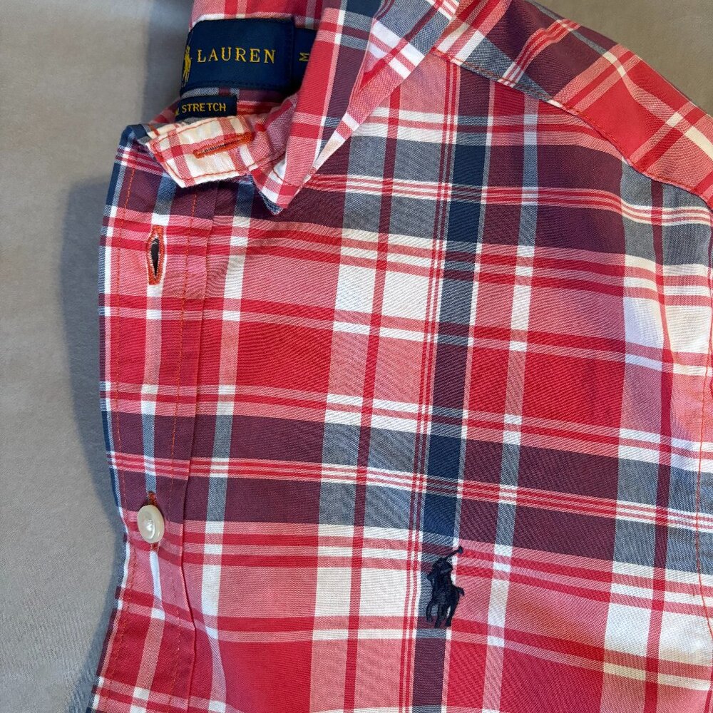 Polo Ralph Lauren Red/Navy Plaid Boys Size M (10-12) Natural Stretch